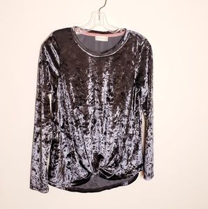 Altar'd State Grey Crushed Velvet Twisted Knot Top